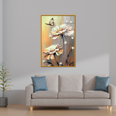 Acrylic Wall Paintings - Hand Painted Abstract Floral with Golden Paint Strokes - Modern Art Poster Decoration Print